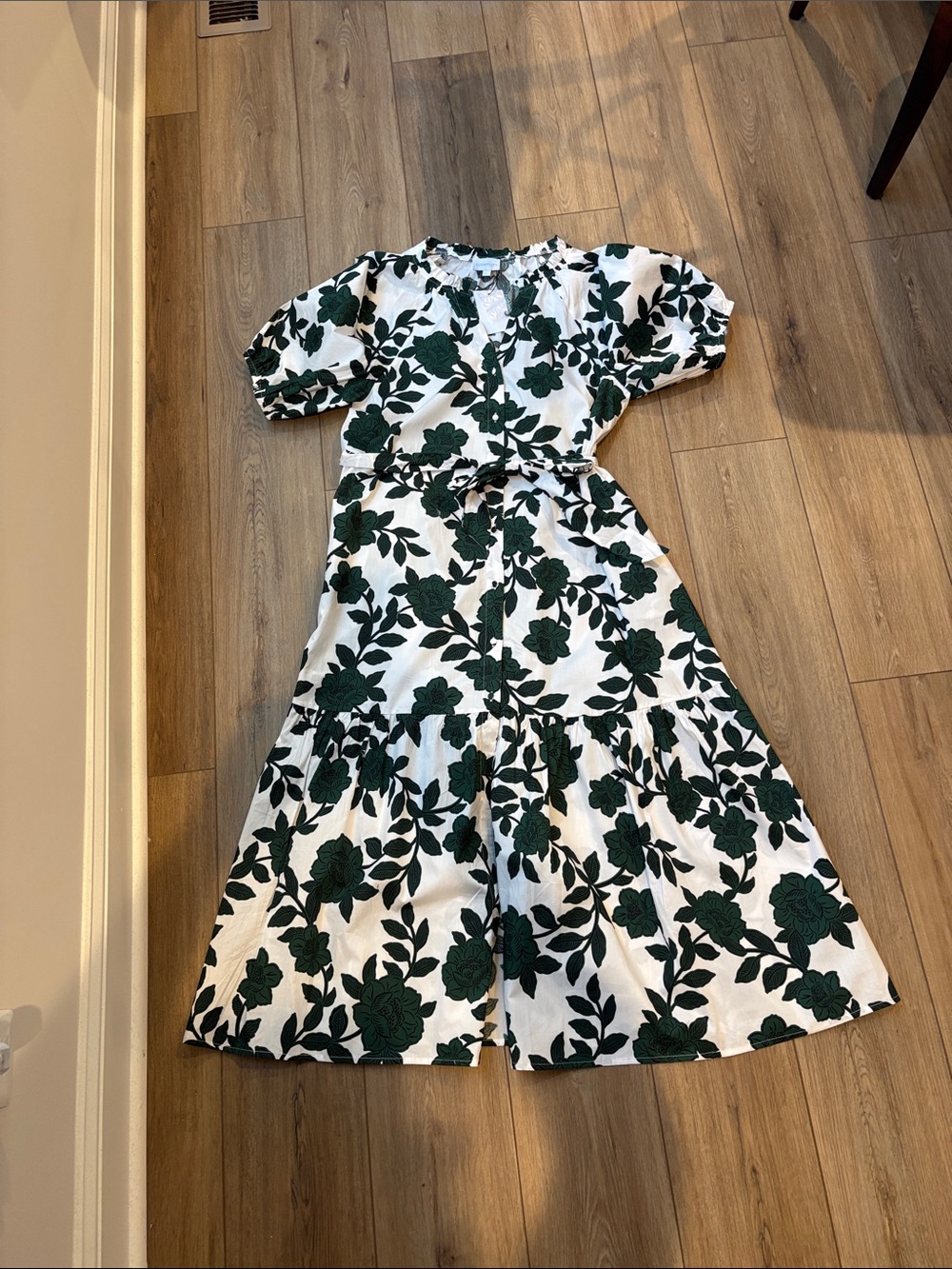 Sugarlips White Maxi Dress with Dark Green Floral Print